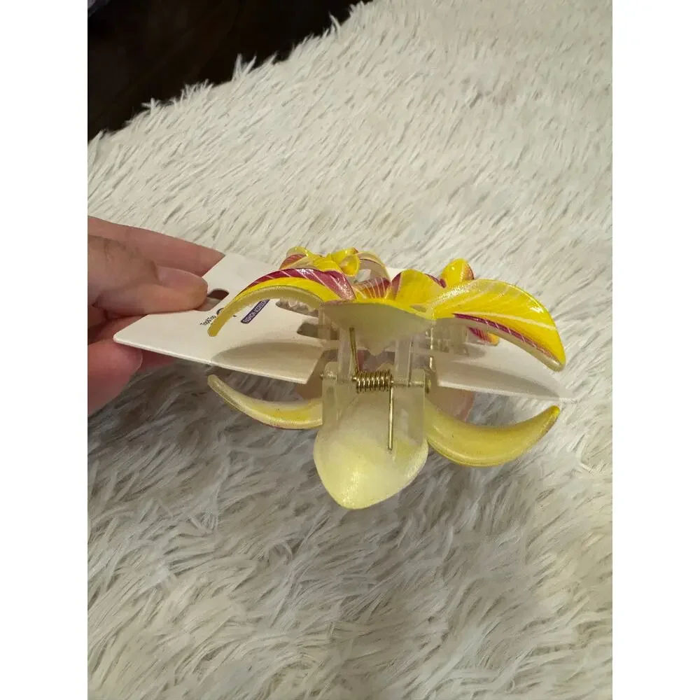 Hawaiian flower yellow  hair clip claw set of 3 one large 2 medium